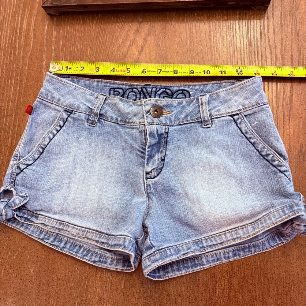 Vintage Bongo Y2K Jean Denim Micro Mini Low Rise Shorts Light‎ Wash Stretch SZ 3